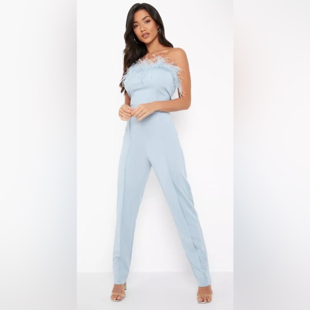 Boohoo- Feather Bandeau Tailored Jumpsuit